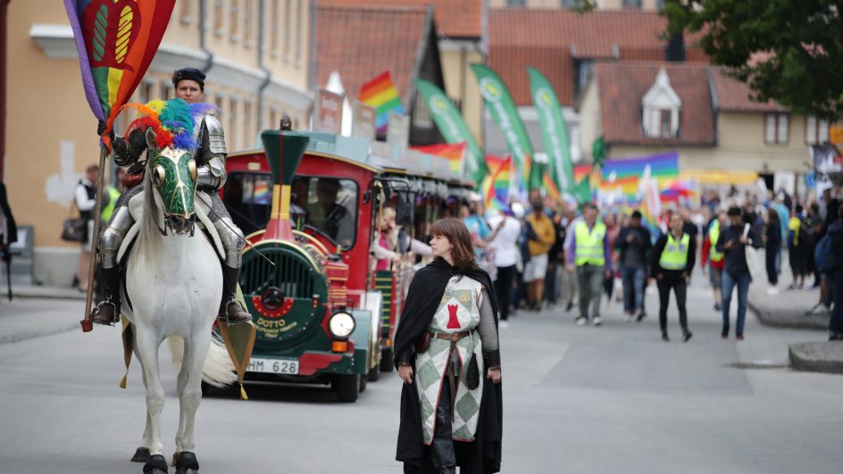 بملابس العصور الوسطى.. فرسان يرفعون لافتات "التباعد الاجتماعي" في السويد