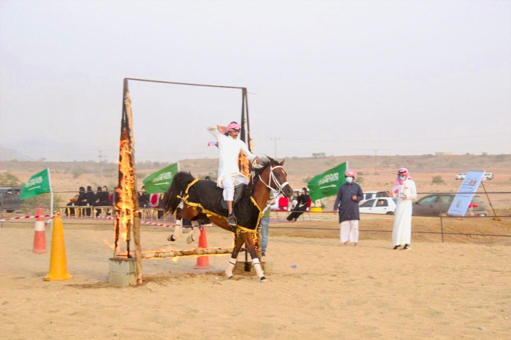 بالصور.. 15 فارسا يستعرضون مهارتهم في إلتقاط الأوتاد في مهرجان عسير السعودية