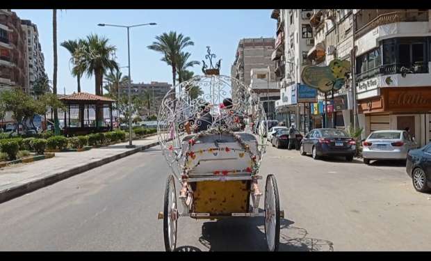 فسحة العيد وزفة العروسين.. حنطور "سندريلا" ينشر البهجة في شوارع بورسعيد