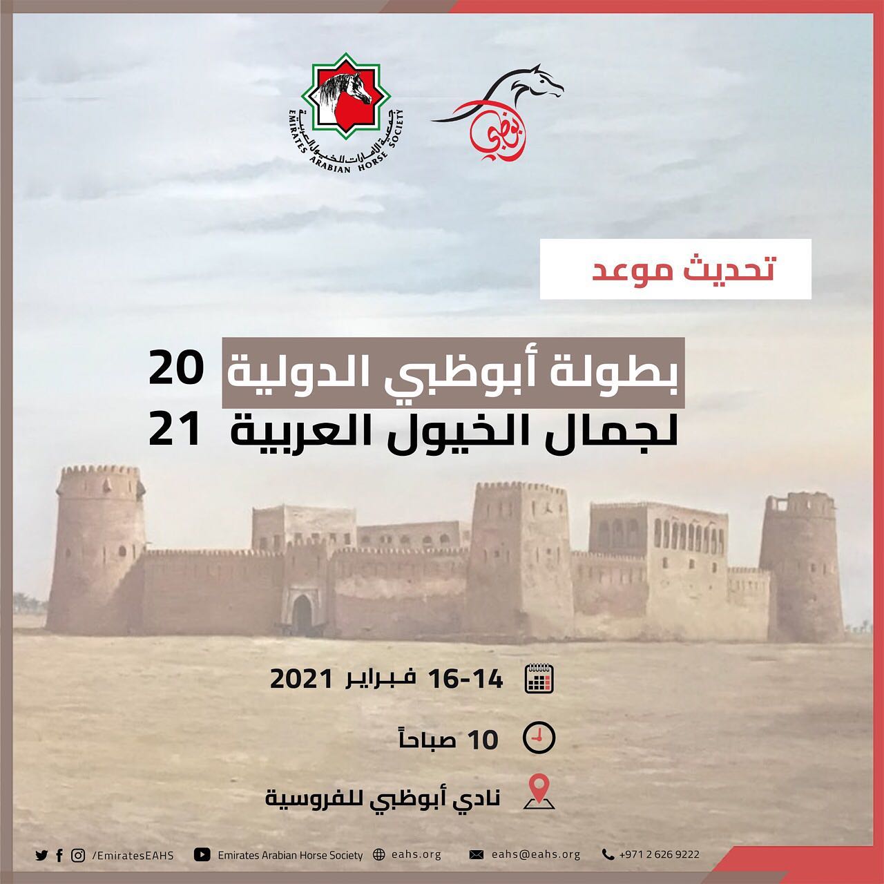 14 فبراير.. انطلاق بطولة أبوظبي لجمال الخيول العربية 2021