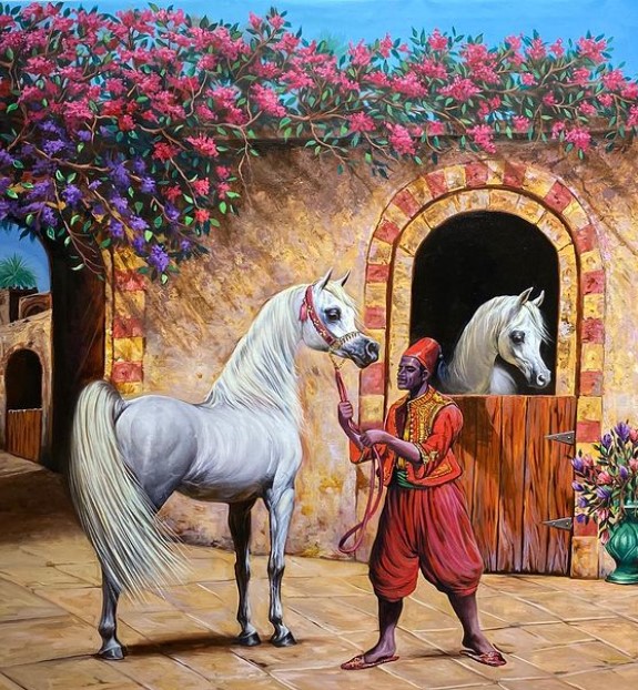 بالصور.. رسام عراقي يبدع في إبراز جمال الخيول باللوحات