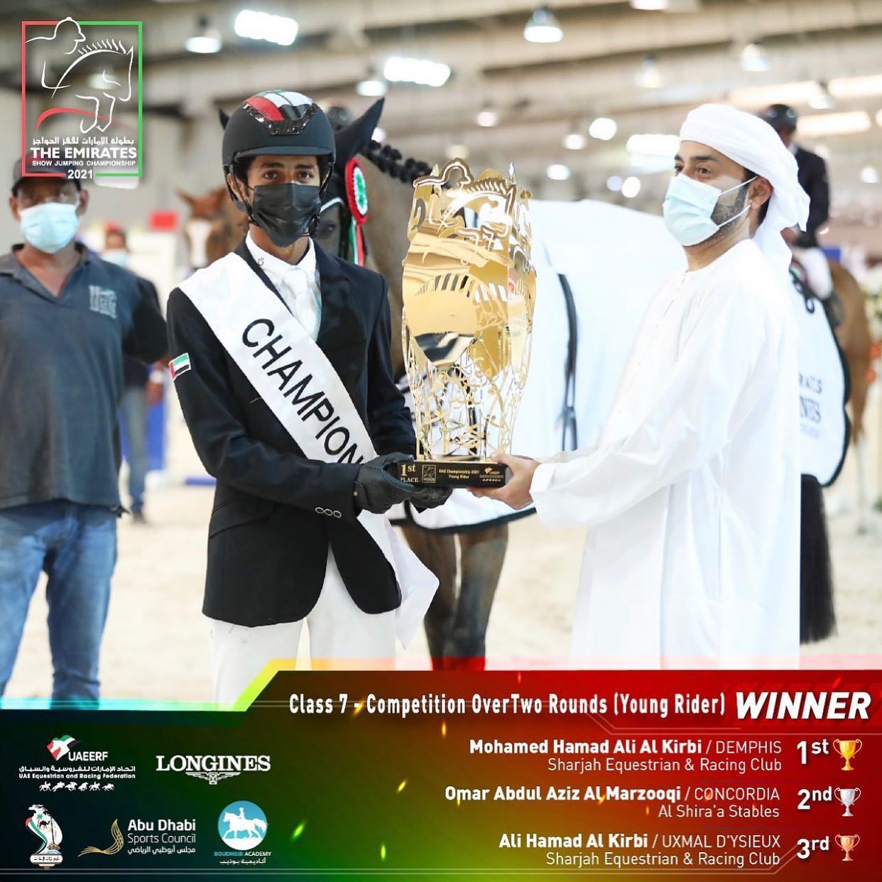 بالأسماء والصور.. تعرف على الفائزين في بطولة الإمارات لقفز الحواجز 2021