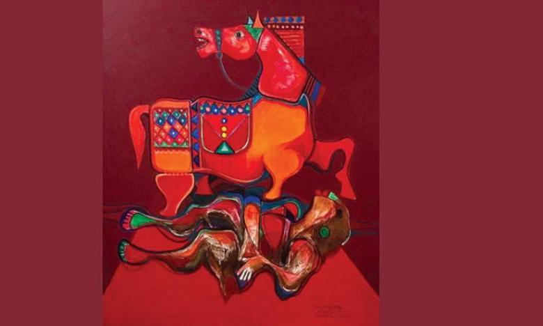 إبداع الفنان عامر العبيدي في لوحة الحصان والفارس